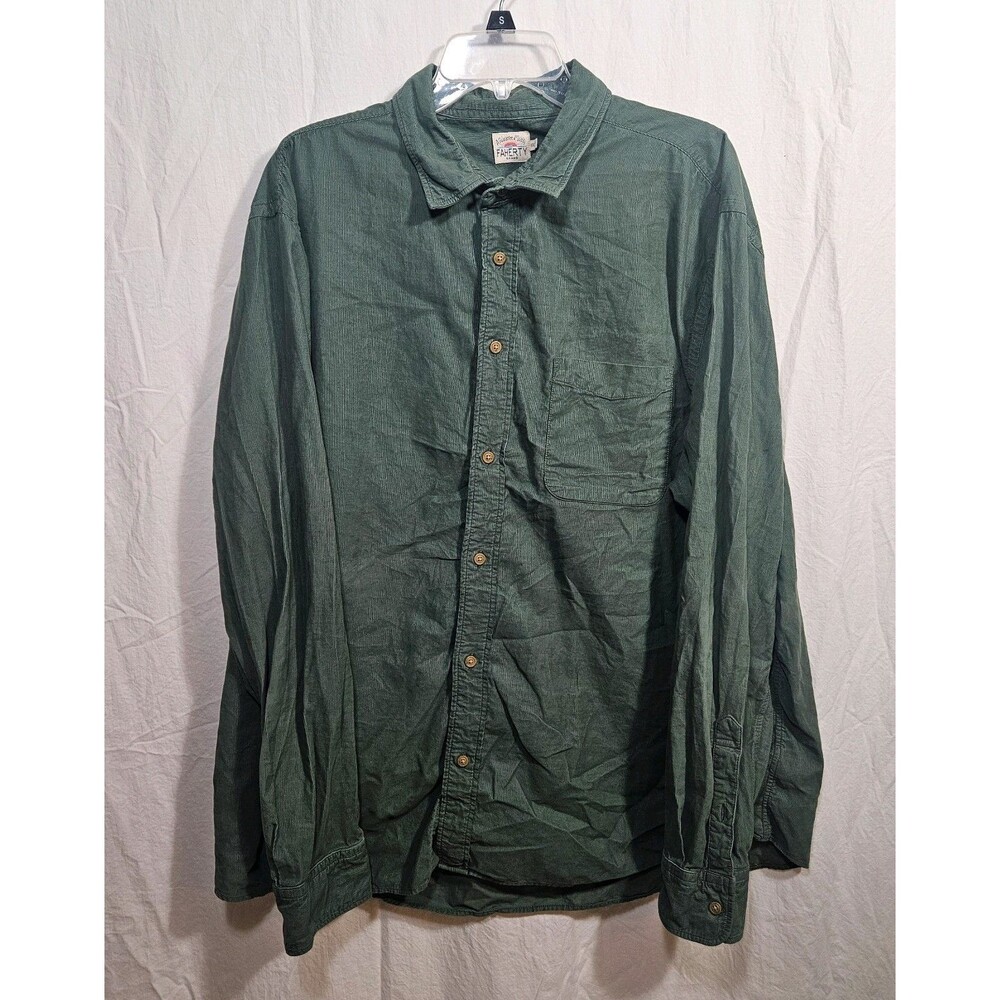 Faherty Shirt Mens 2XL XXL Green Corduroy Cotton Button Pocket Outdoor Casual